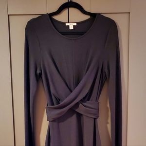 BAR III Black Long Sleeve Jewel Neck Midi Bodycon Dress